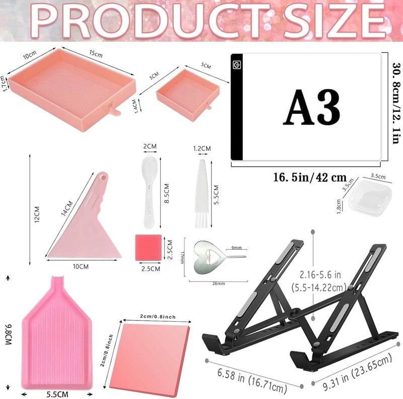 XEUZK All-Inclusive Diamond Art Accessories Kit with A3 DiamondPainting Light Pad Kit, Light Board for Painting Accessories, Bead Organizers & 5D Painting Tools Set for Full Drill & Partial Drill Art - Image 3